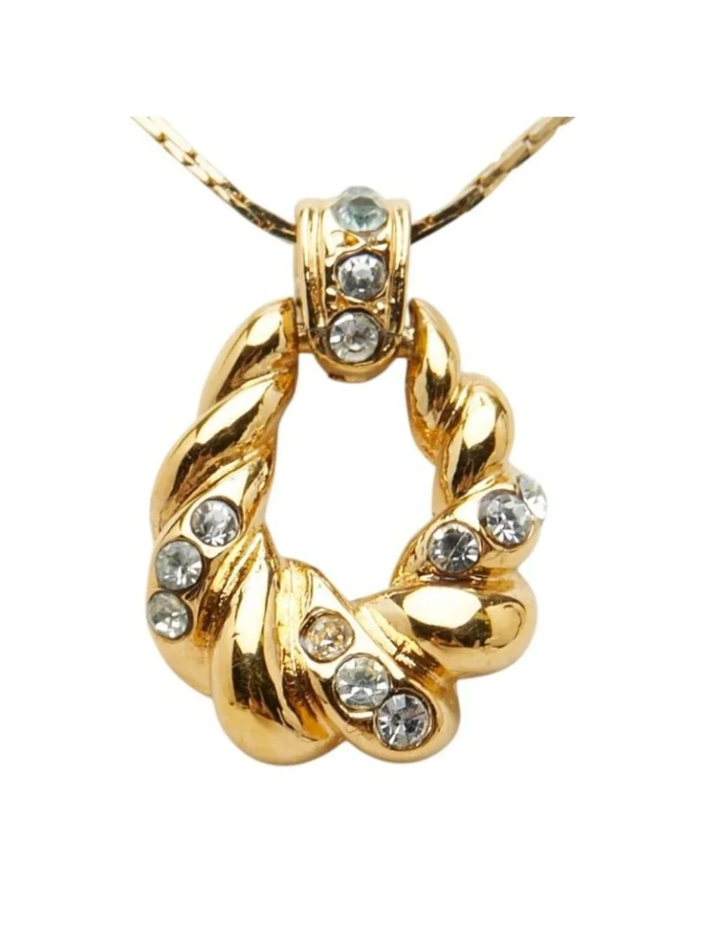 Saint Laurent Logo Open Drop Pendant Necklace Gold Plated Line Stone - Picture 2 of 7